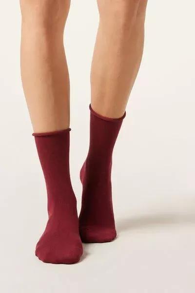 Red Ankle Cotton Socks, Dark Red, large image number 0