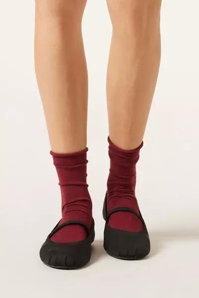Red Ankle Cotton Socks, Dark Red, large image number 1