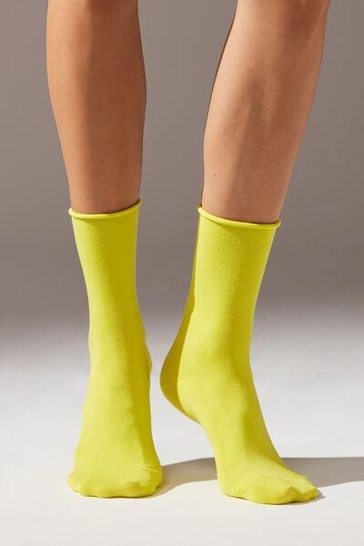 Yellow Cashmere Ankle Socks, Kids, , large image number 0