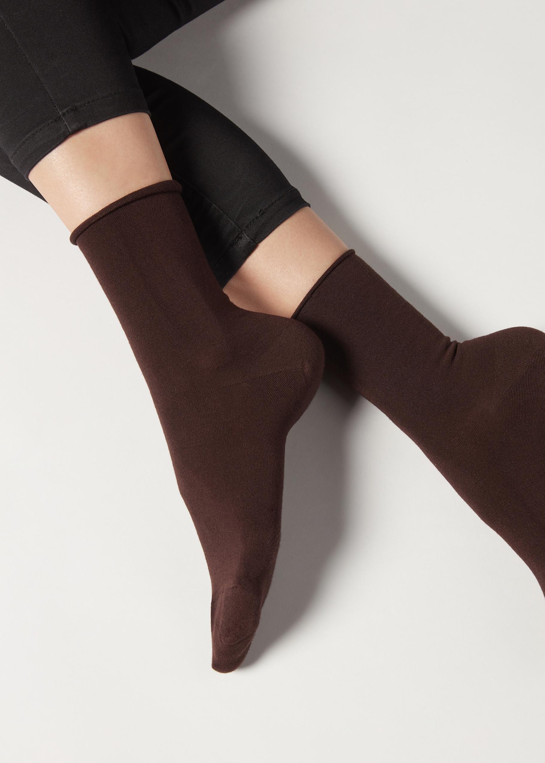 Brown Cashmere Ankle Socks, , large image number 1