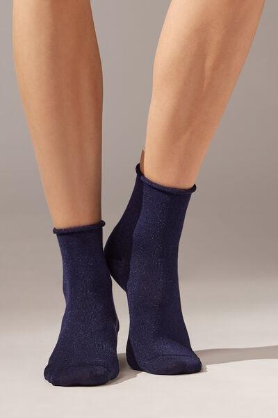 Navy Glitter Short Socks, , medium