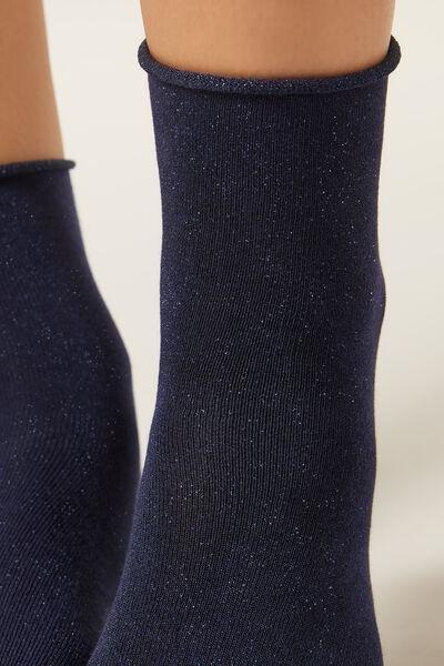 Navy Glitter Short Socks, 5501_016D, large image number 2