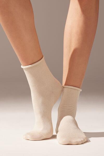 Cream Glitter Short Socks, 5501_062D, large image number 0