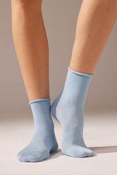 Blue Glitter Short Socks, , large image number 0