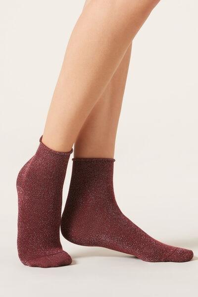 Burgundy Glitter Short Socks, 5501_332D, large image number 1