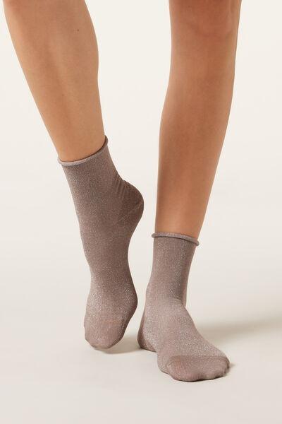 Grey Glitter Short Socks, 5501_357D, large image number 1