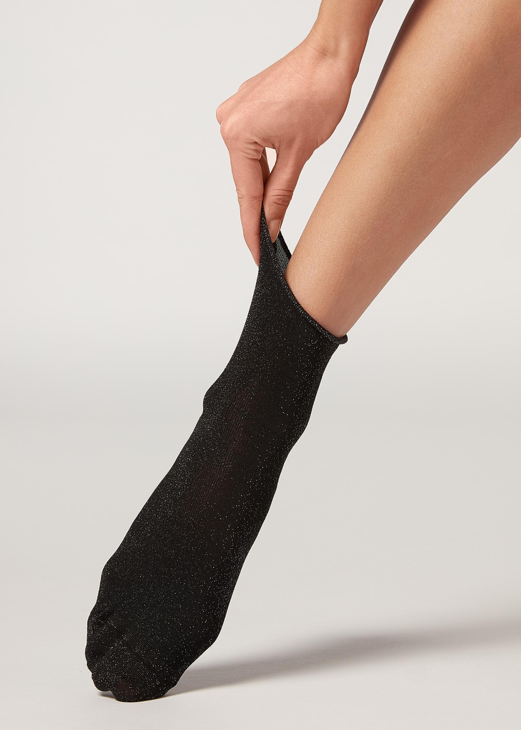 Black Glitter Ankle Socks, Charcoal Black Glitter, large image number 0