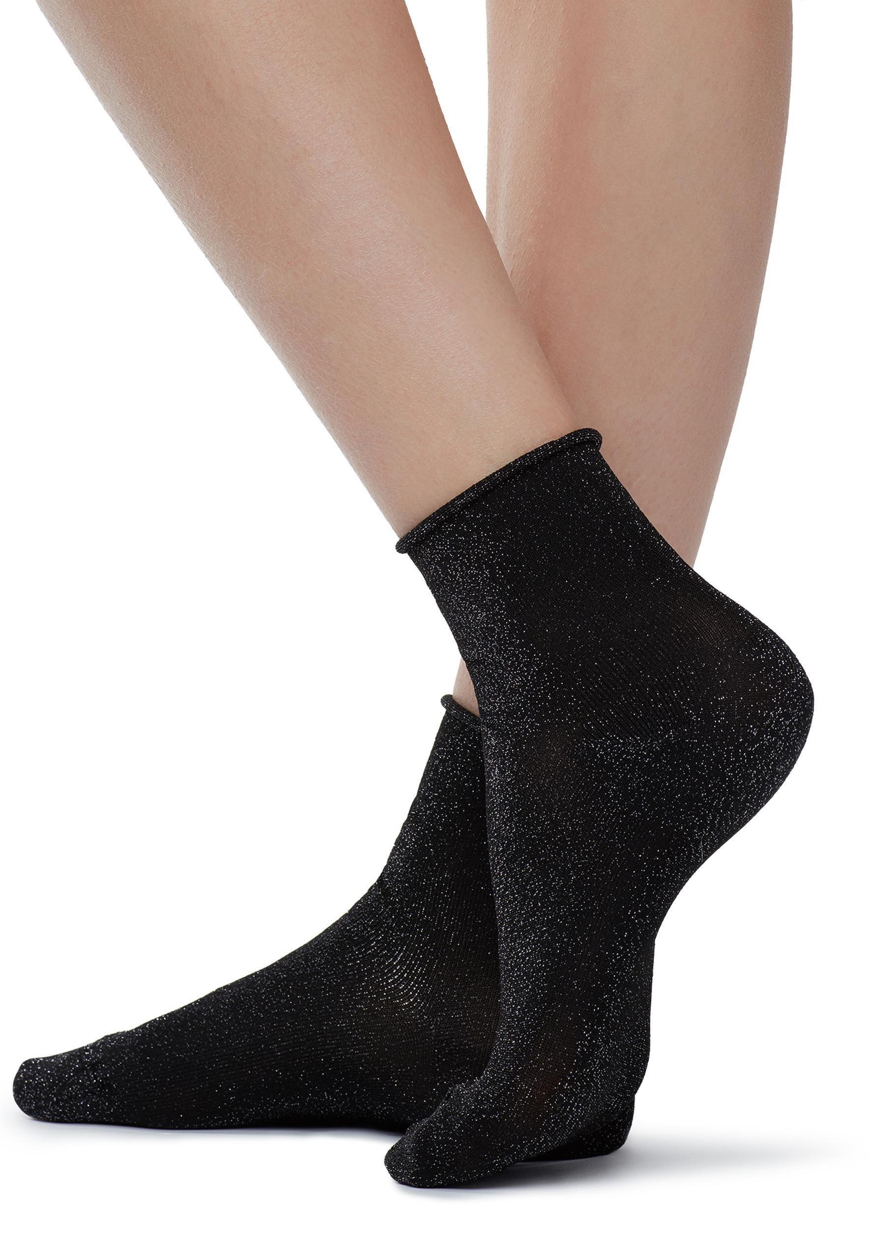 Black Glitter Ankle Socks, Charcoal Black Glitter, large image number 3