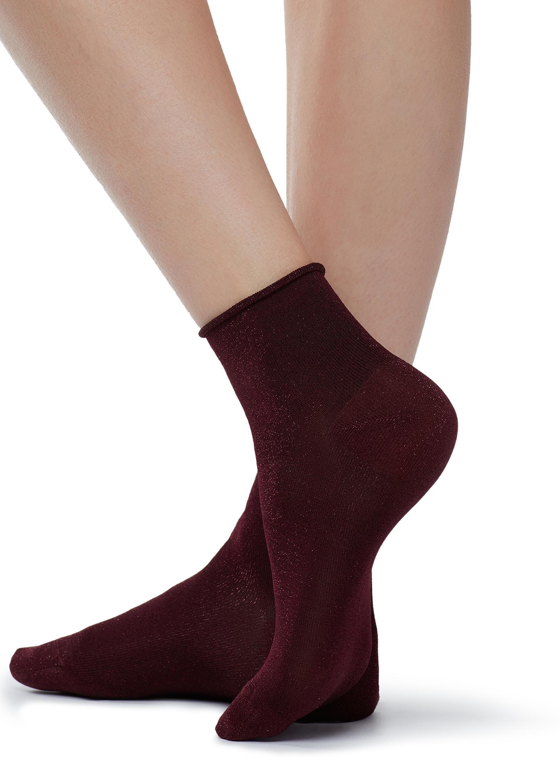 Burgundy Glitter Ankle Socks, Burgundy Red Glitter, large image number 2