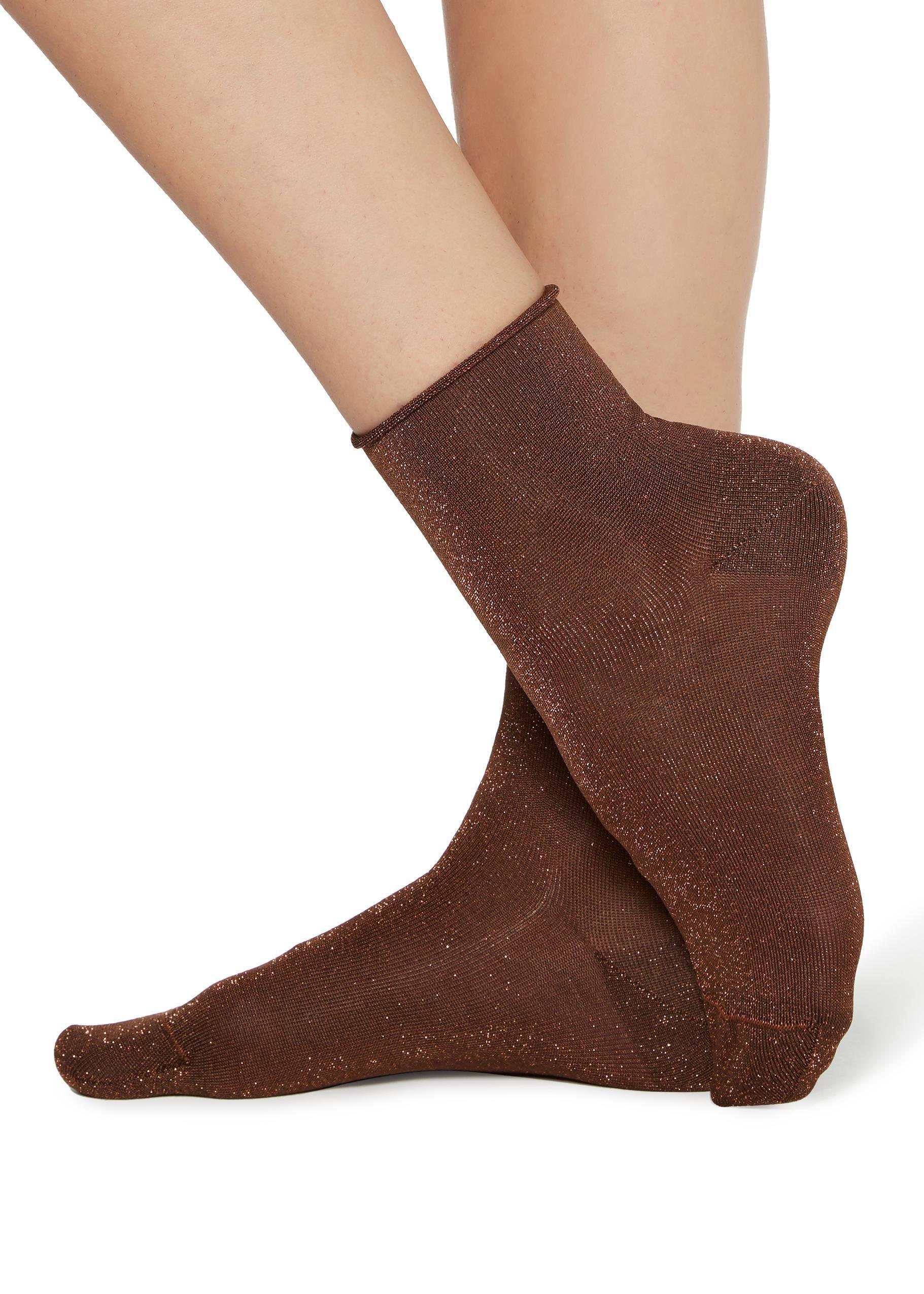 Burnt Brown Glitter Ankle Socks, Women - One-Size, , large image number 2