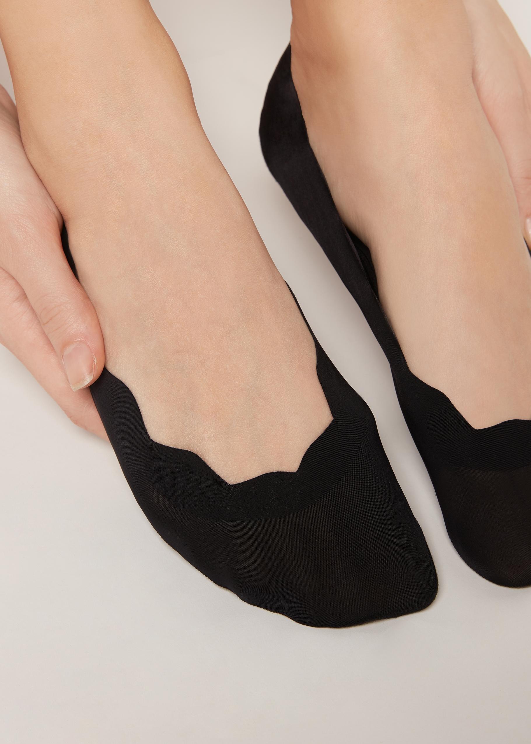 Black Laser Cut Invisible Socks, Black With Scallop Edges, large image number 0
