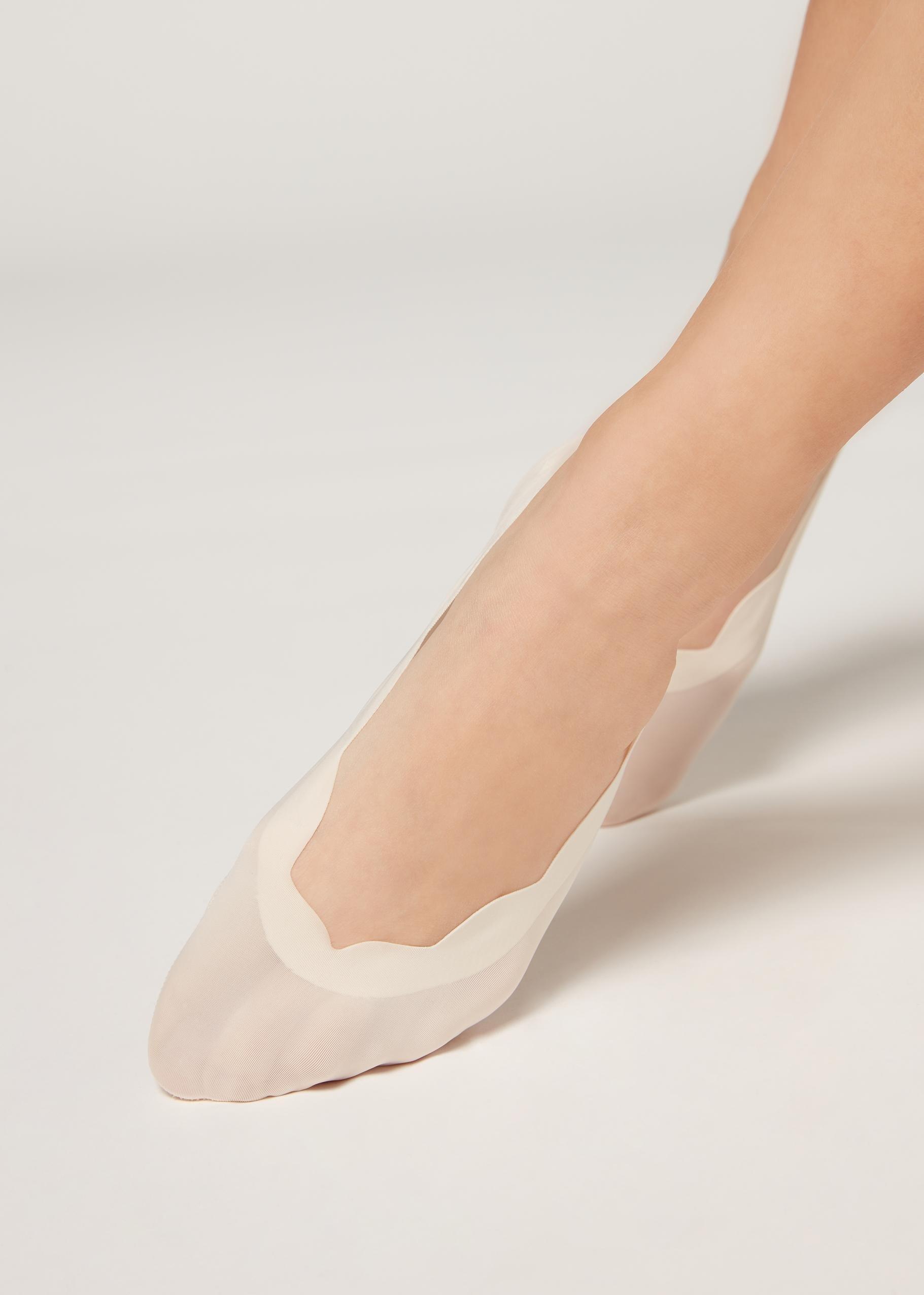 Cream Laser Cut Invisible Socks, Natural Silk With Scallop Edges, large image number 0