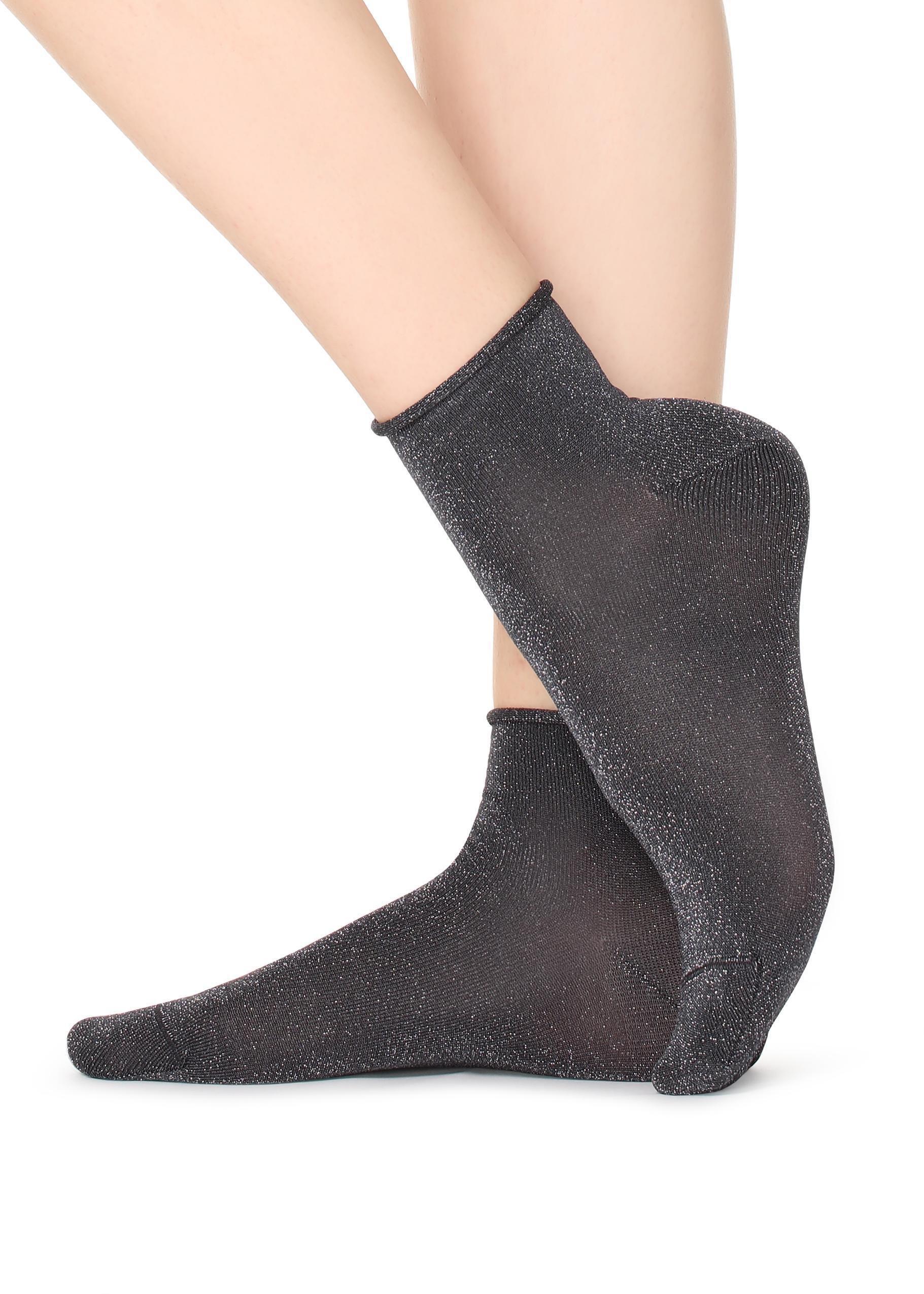 Grey Glitter Ankle Socks, Charcoal Grey Glitter, large image number 2