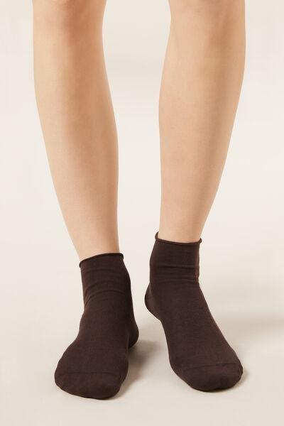 Burgundy Band less Cotton Short Socks, Brown, large image number 0