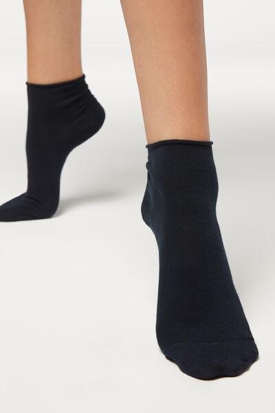 Blue Cotton Bandless Short Socks ,Women, , large image number 1