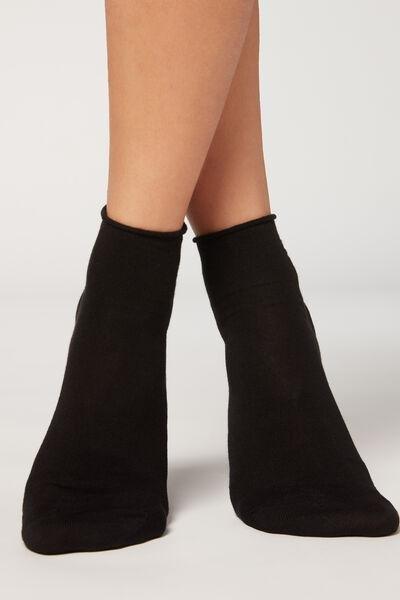 Black Cotton Bandless Short Socks, , large image number 0