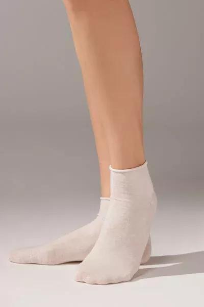 Cream Cuff Less Short Socks, 5501_155D, large image number 0