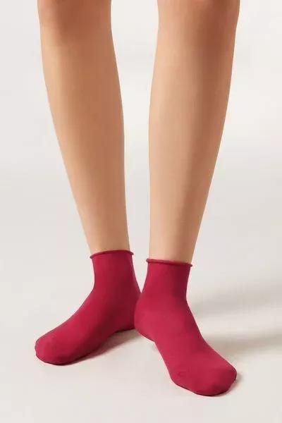 Red Cotton Band less Short Socks, 5501_613D, medium