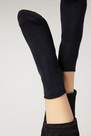 Blue Extra Short Flat-Knit Bandless Cotton Socks, Women - One-Size