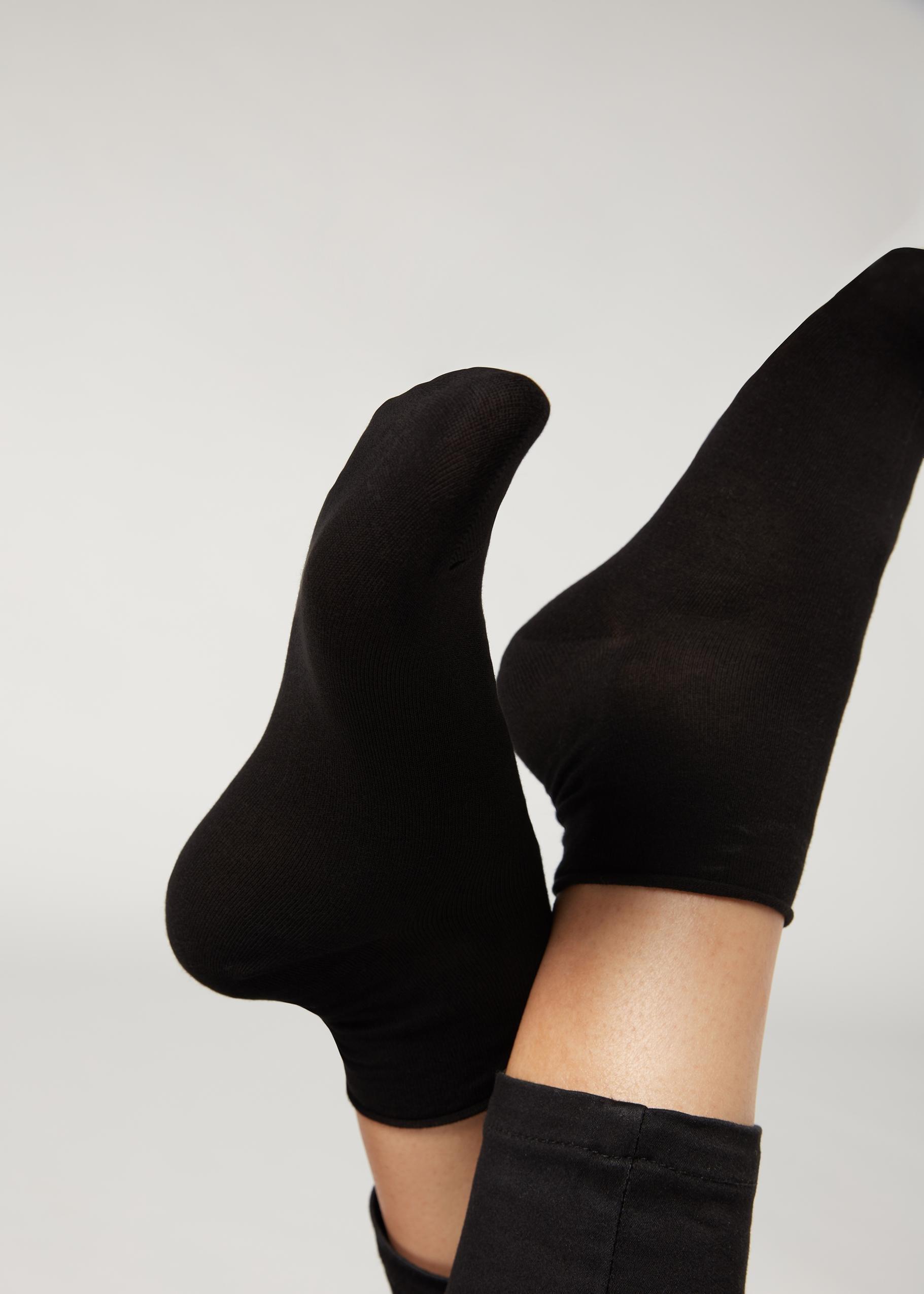 Black Cotton Bandless Short Socks, Black, large image number 0