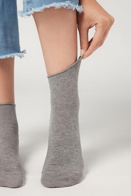 Calzedonia - Mid Grey Blend Extra Short Flat-Knit Bandless Cotton Socks, Women - One-Size