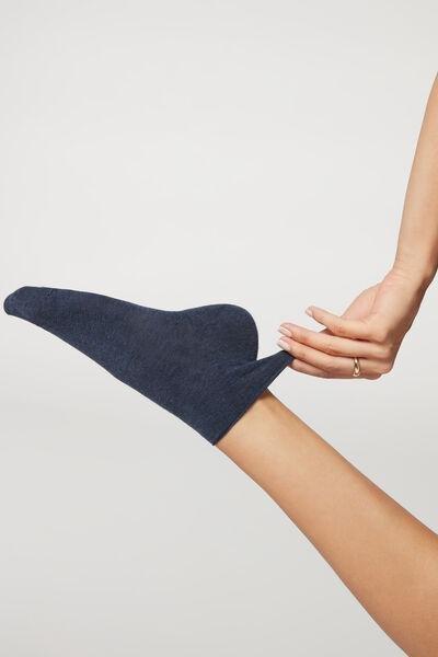 Blue Denim Cotton Bandless Short Socks- One-Size  ,Women, , large image number 0