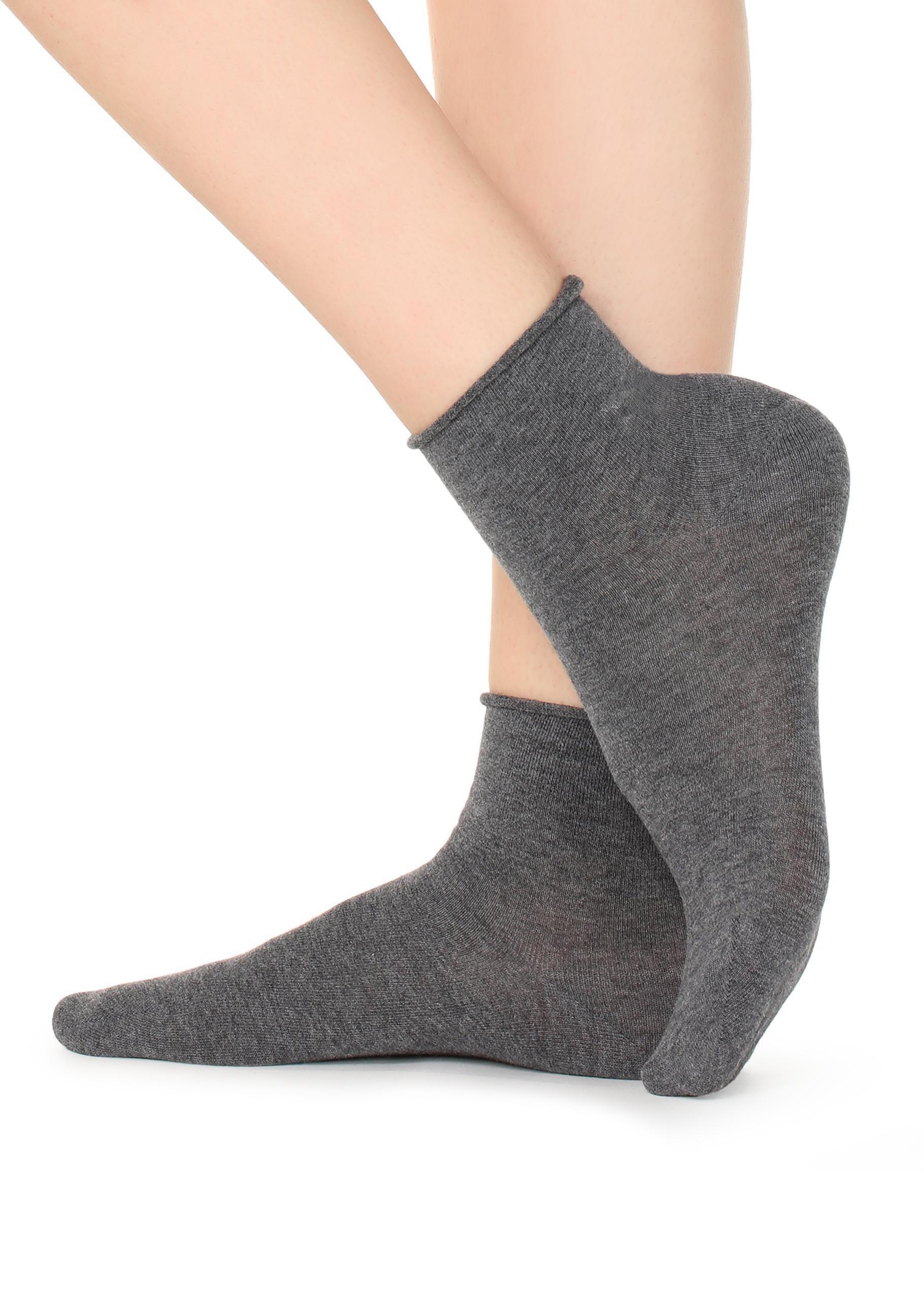 MID Extra Short Flat-Knit Bandless Cotton Socks, Dark Grey Blend, large image number 0