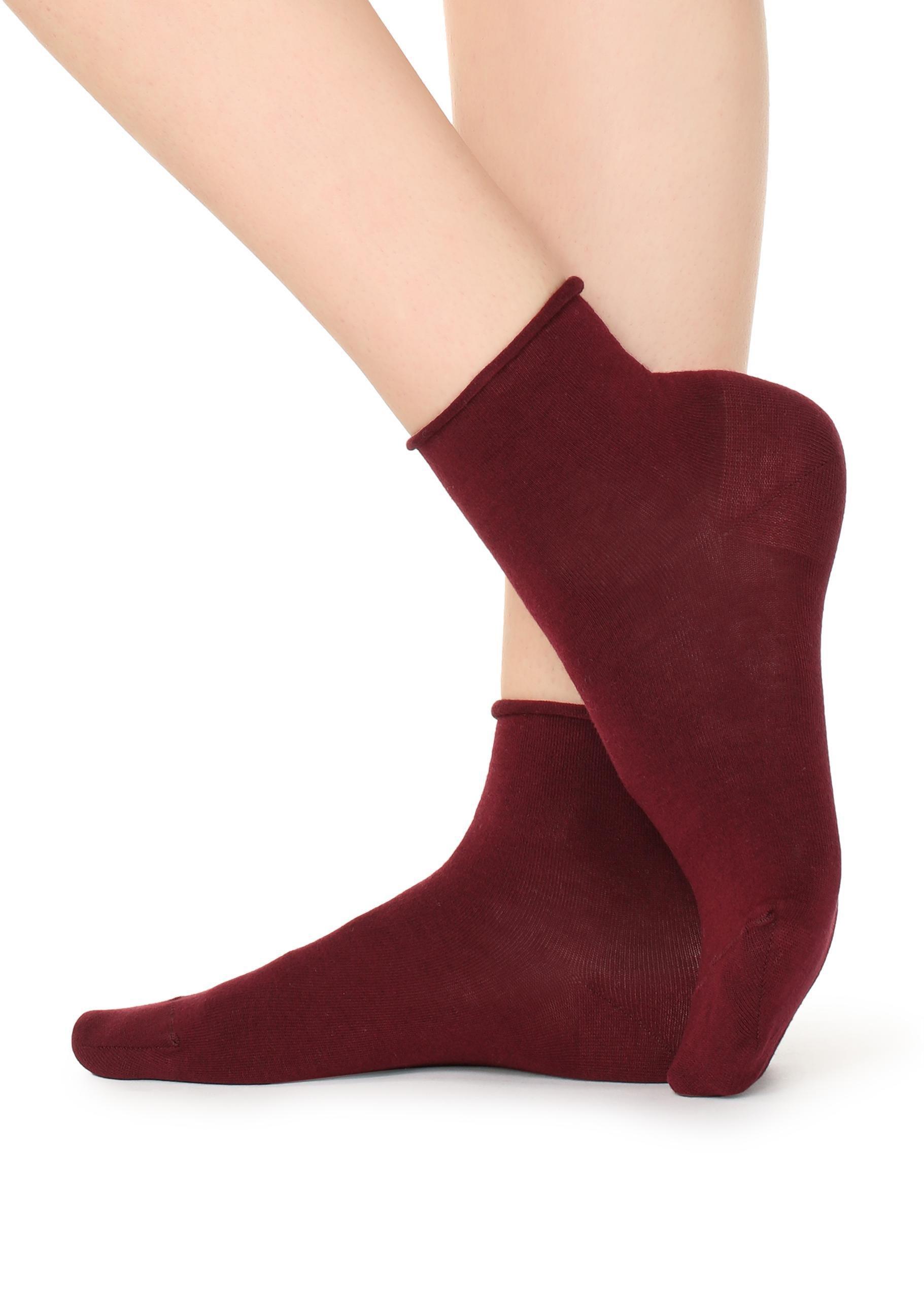 Burgundy Red Extra Short Flat-Knit Bandless Cotton Socks, Burgundy Red, large image number 0