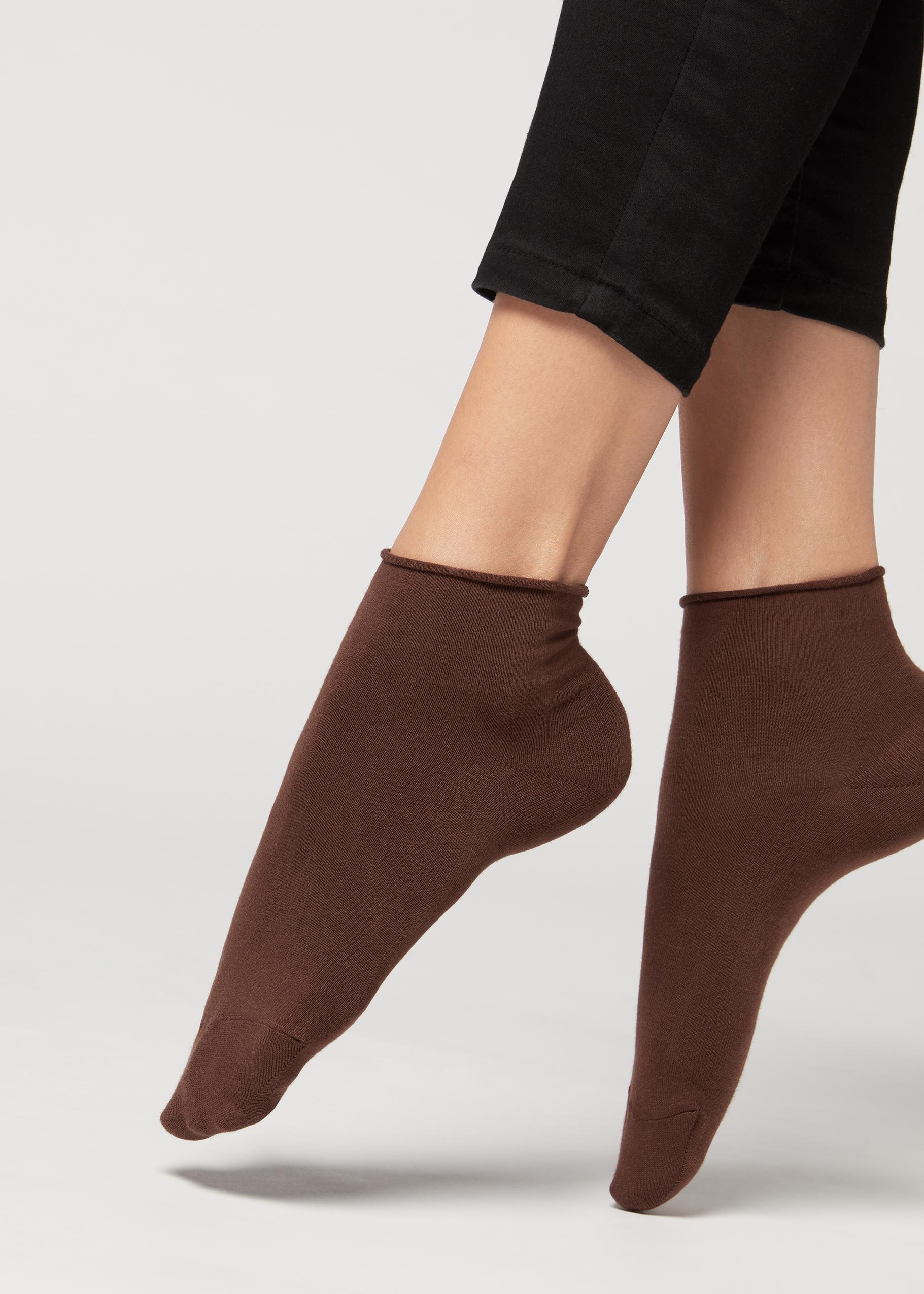 Cocoa Brown Extra Short Flat-Knit Bandless Cotton Socks, Women - One-Size, , large image number 0