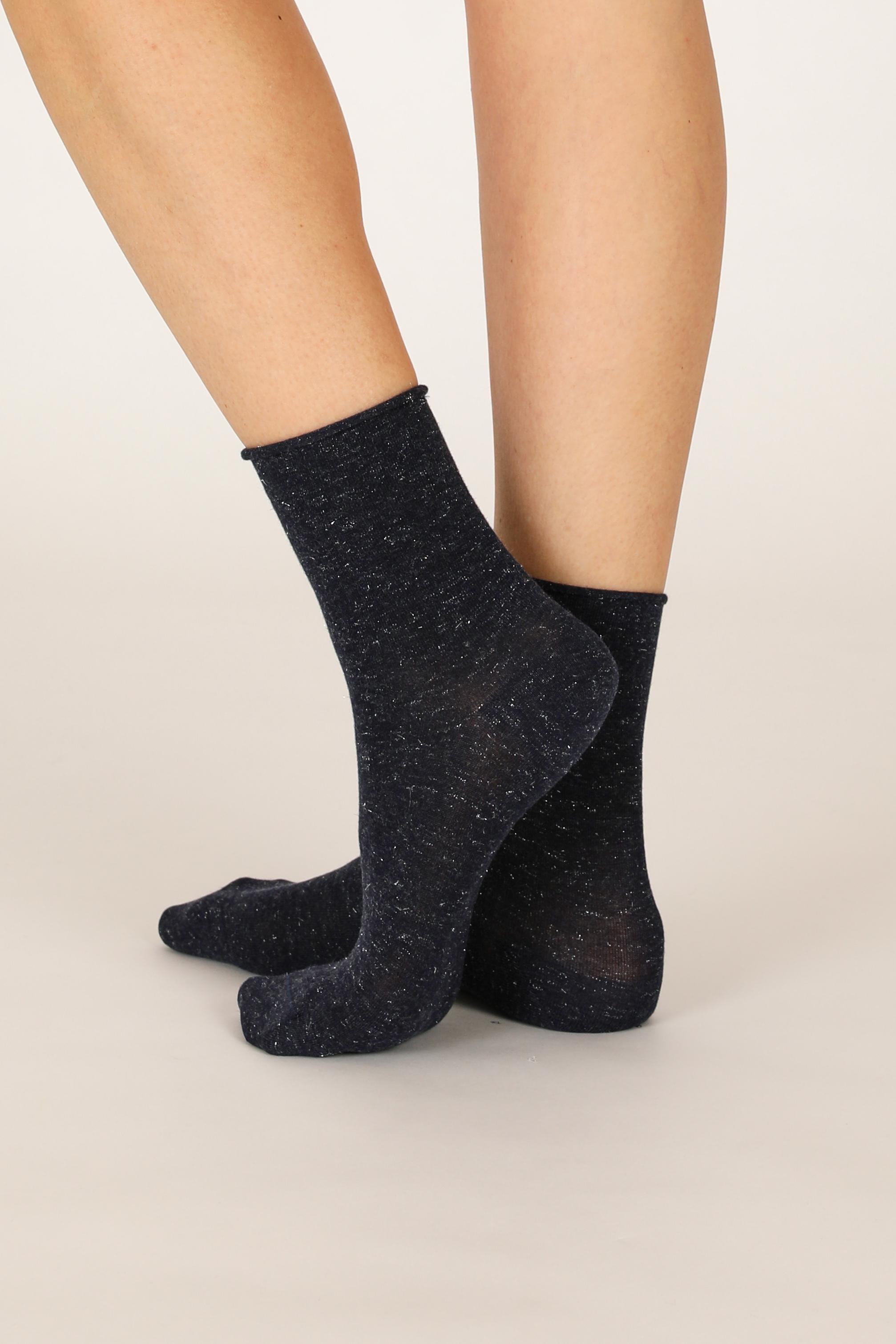 Black Glitter Warm Cotton Short Socks, Kids, 5501_8902, large image number 0