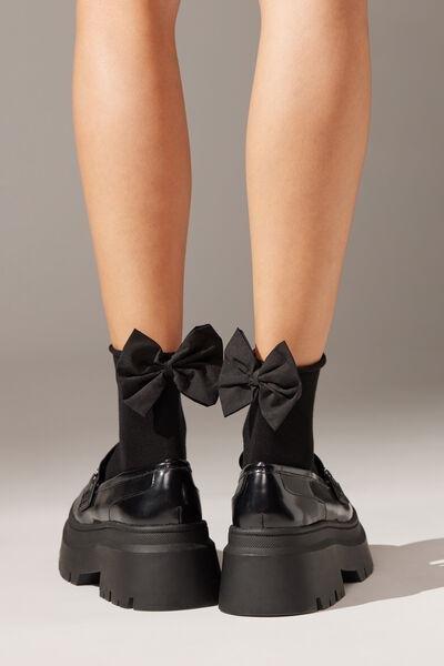 Black Bow-Detailed Short Socks, , medium