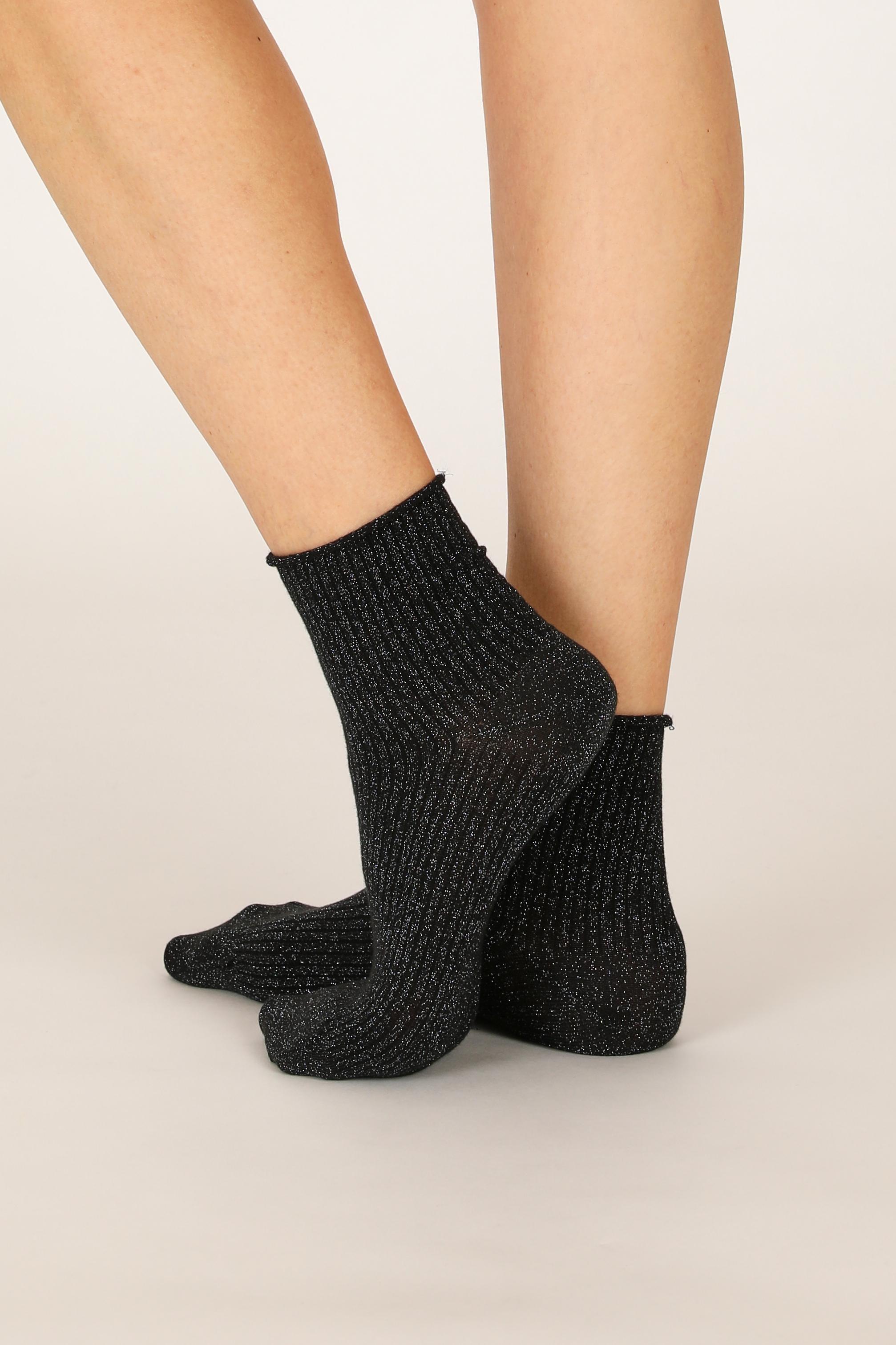 Black Coast Glitter Short Socks, , large image number 0
