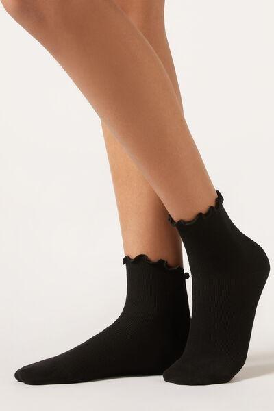 Black Short Ribbed Cotton Socks, 5501_460D, large image number 0
