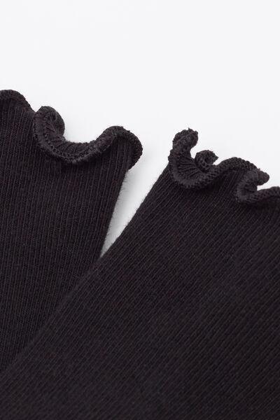 Black Short Ribbed Cotton Socks, 5501_460D, large image number 1
