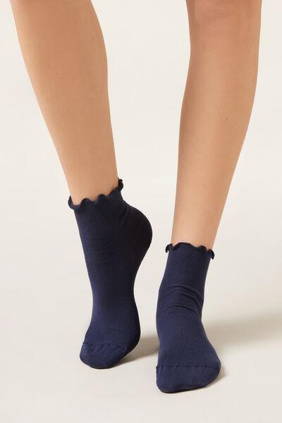 Blue Ribbed Cotton Socks, 5501_462D, medium