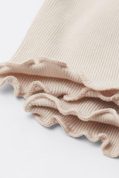Beige Ribbed Short Cotton Socks, 5501_646D, medium