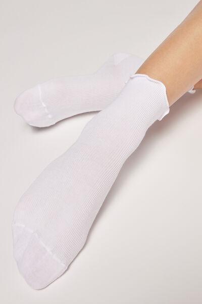 Ribbed Romantic White Ribbed Short Socks With Romantic Trim, , medium