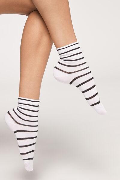 White Striped Short Socks, , large image number 0