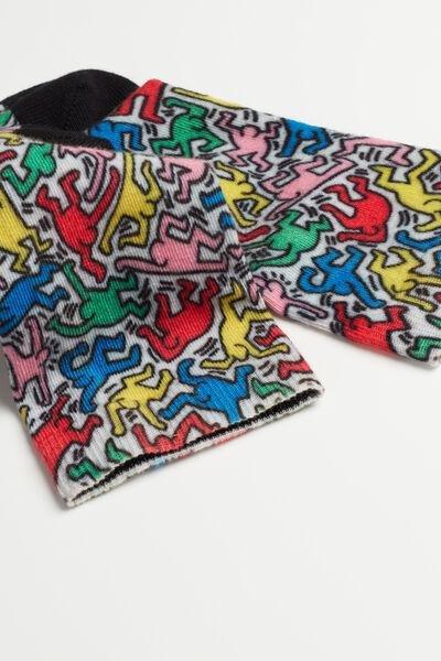 White Keith Haring Digital Print Short Sport Socks, , large image number 1