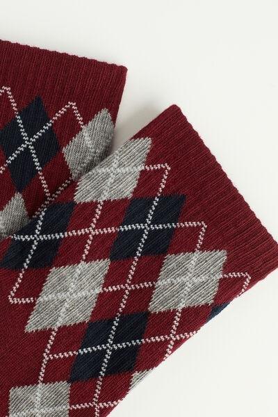 Red Diamond Pattern Ribbed Short Sport Socks, , large image number 1