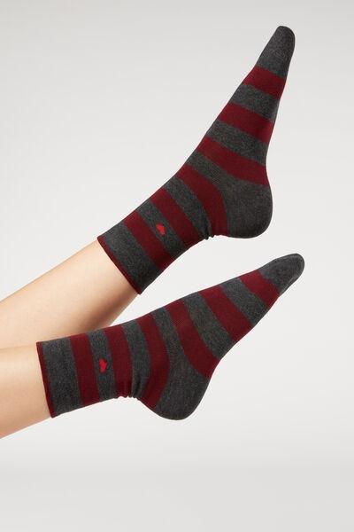 Red Stripe Patterned Heart Short Socks, , large image number 0