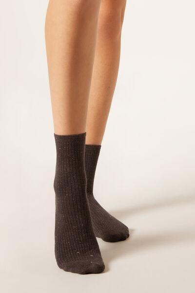 Brown Short Glitter Cashmere Socks, 5501_200D, large image number 0