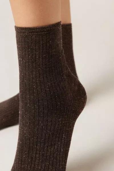 Brown Short Glitter Cashmere Socks, 5501_200D, large image number 2