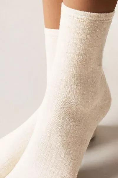 White Short Glitter Cashmere Socks, 5501_208D, large image number 2