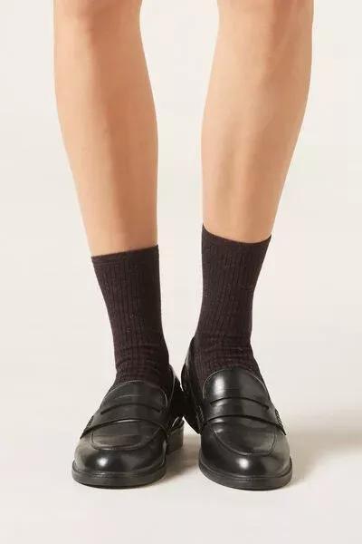Black Soft Trim Cashmere Short Socks, 5501_209D, medium