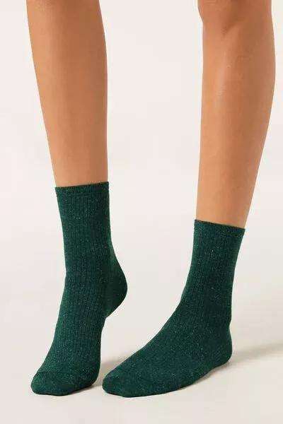 Green Short Glitter Cashmere Socks, 5501_471D, large image number 0