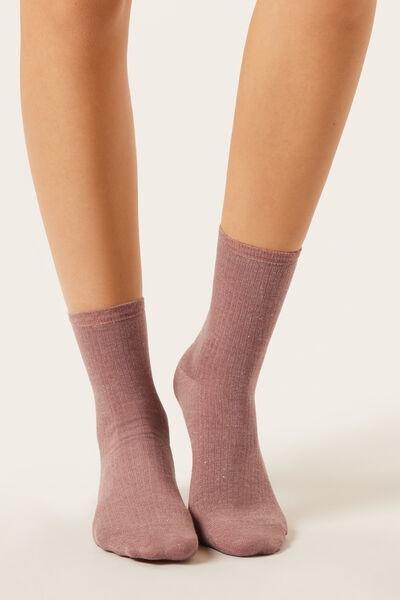 Pink Short Glitter Cashmere Socks, 5501_472D, large image number 1