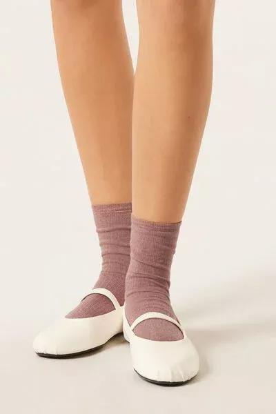 Pink Short Glitter Cashmere Socks, 5501_472D, large image number 1