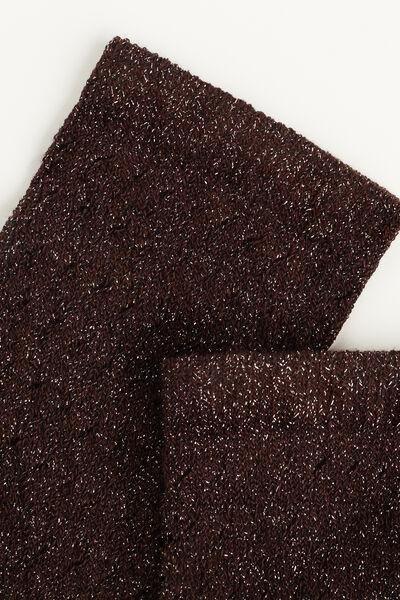 Brown Glitter Openwork Short Socks, , large image number 1