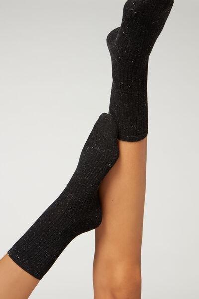 Black Glitter Cashmere Short Socks, 5501_9456, large image number 0